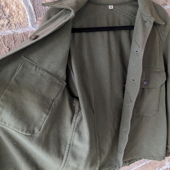 Vintage 60s Military Army Green 100% Wool Shacket Shirt - Picture 6 of 7